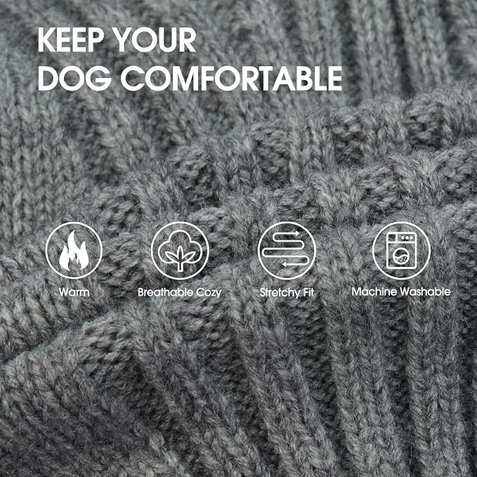 IECOii XXL Dog Sweater,Thermal Knit Big Dog Sweater with Sleeve,Pet Turtleneck Doggy Sweatshirt for Extra Large Dogs Boy Girl,Stretchy Large Dogs Cold Weather Outfit Pitbull Clothes,(Light Grey,XXL)