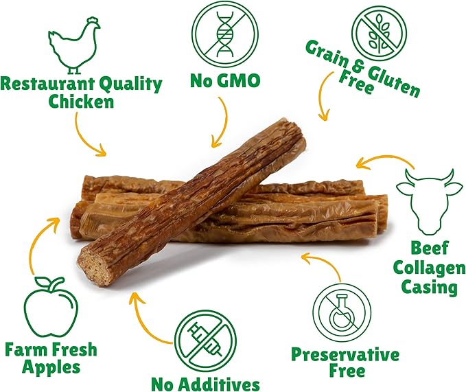 Lucky Premium Treats Lucky Shorty Slims - Apple and Chicken Jerky Dog Treats, Crunchy Dog Chew Sticks with Real Chicken and Apple for Small to Large Dogs (7 Count)