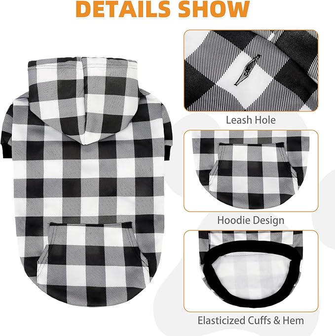 KOOLTAIL Plaid Dog Hoodie Pet Clothes Sweater with Hat and Pocket for Small Medium Large Size Dogs, Soft Winter Warm Dog Cold Weather Coat, Fleece Fall Dog Hooded Sweatshirt for Puppy Cats, XL/XXL