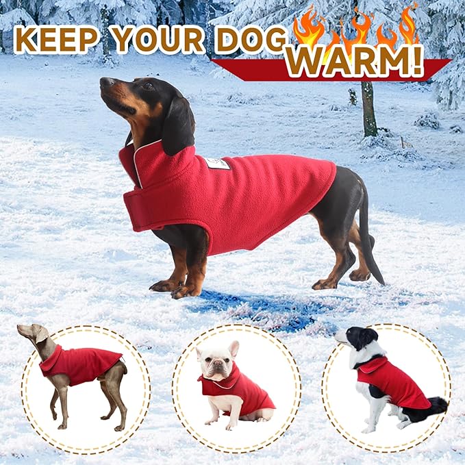 Fleece Dog Coat Pet Jacket Reflective for Cold Weather for Extra Large to Small Pets(Red,XL)