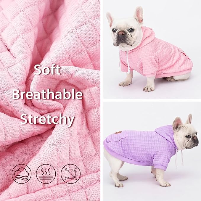 2 Pack Dog Hoodie Sweaters for Small Medium Dogs Warm Dog Clothes for Large Dogs Soft Waffle-Like Laminated Sweatshirt Bulldog (Pink, M (Back: 15.5",Chest: 21.6", Neck: 13"))