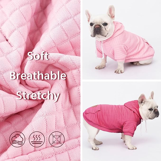 2 Pack Dog Hoodie Sweaters for Small Medium Dogs Warm Dog Clothes for Large Dogs Soft Waffle-Like Laminated Sweatshirt Bulldog (Pink+Rose, S (Back: 11.5",Chest: 15.5", Neck: 10"))