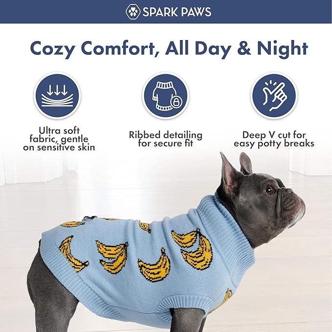 Spark Paws Knit Dog Sweater – Ultra Soft Warm Winter Dog Sweater for Small, Medium & Large Dogs – Stretch Fit Pet Sweater for French Bulldog, Pitbull, Girl & Boy Dogs Jacket, (Banana,2XL)
