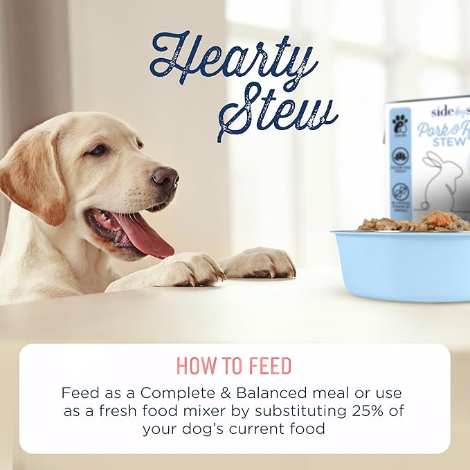 Side by Side Pork & Rabbit Stew - Cooling Wet Dog Food & Dog Food Topper for All Breeds - Made with Nutrients & Whole Raw Ingredients - No Artificial Additives or Fillers - USA Made (12.5 oz, 6-Pack)