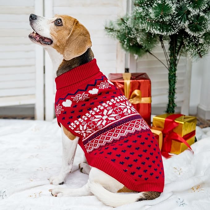 SCENEREAL Dog Sweaters for Large Medium Small Dogs, Soft, Warm Turtleneck Puppy Clothes Sweatshirt, Knitted Ugly Dog Christmas Outfits, Argyle Xmas Pet Cold Weather Coat for Girls Boys