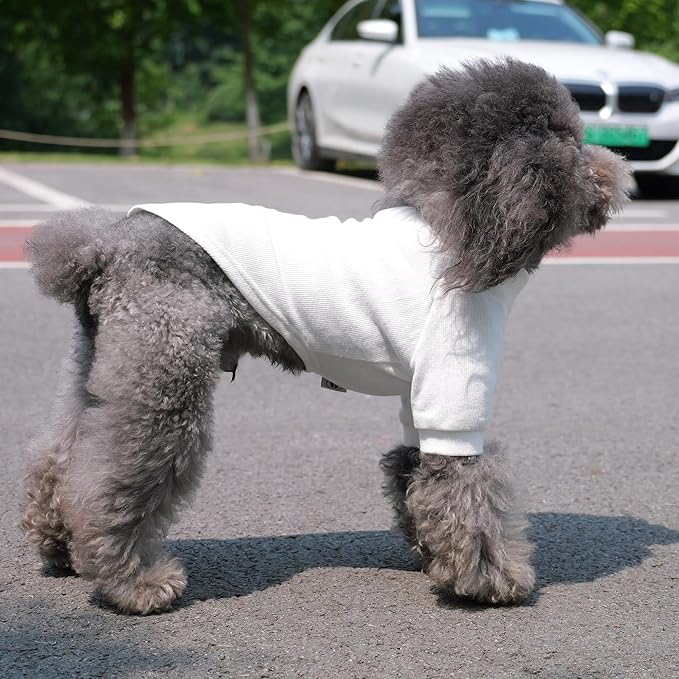 Lovelonglong Ribbed Dog T-Shirt Cotton Knitted Dog Sweaters for All Season Pet T-Shirts for Large Medium Small Dogs Off White XL