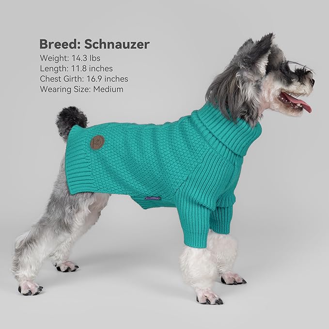 cyeollo Warm Turtleneck Large Dog Sweater, Stretchy & Cozy Knit Doggy Sweater with Sleeves Fall Winter Cold Weather Big Dog Clothes Like Doberman Labrador, Aqua Green XXXL