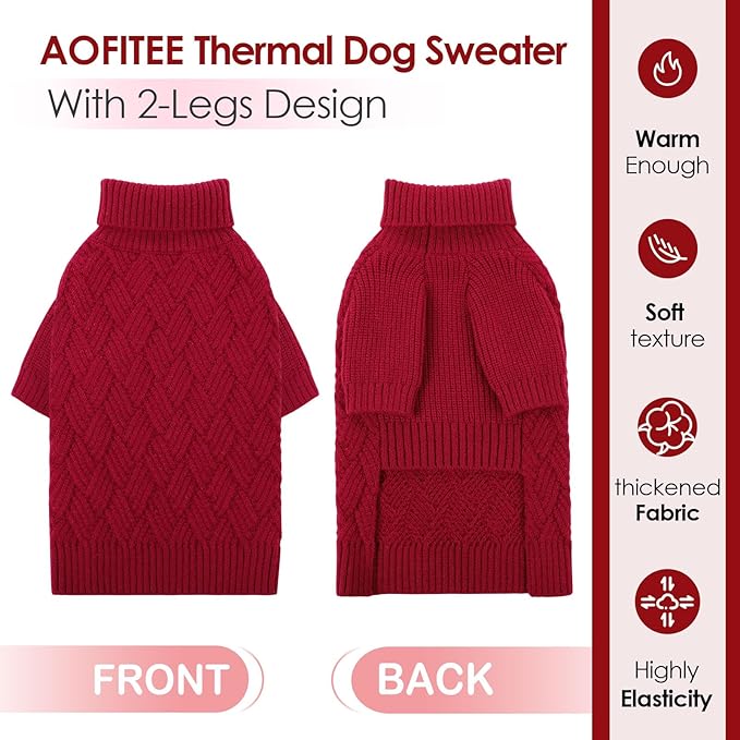 AOFITEE Dog Sweater, Dog Sweaters for Medium Dogs Girl, Warm Dogs Christmas Sweater, Winter Medium Pet Sweaters Female Male, Turtleneck Knitwear for French Bulldog, Boston Terrier (Red, M)