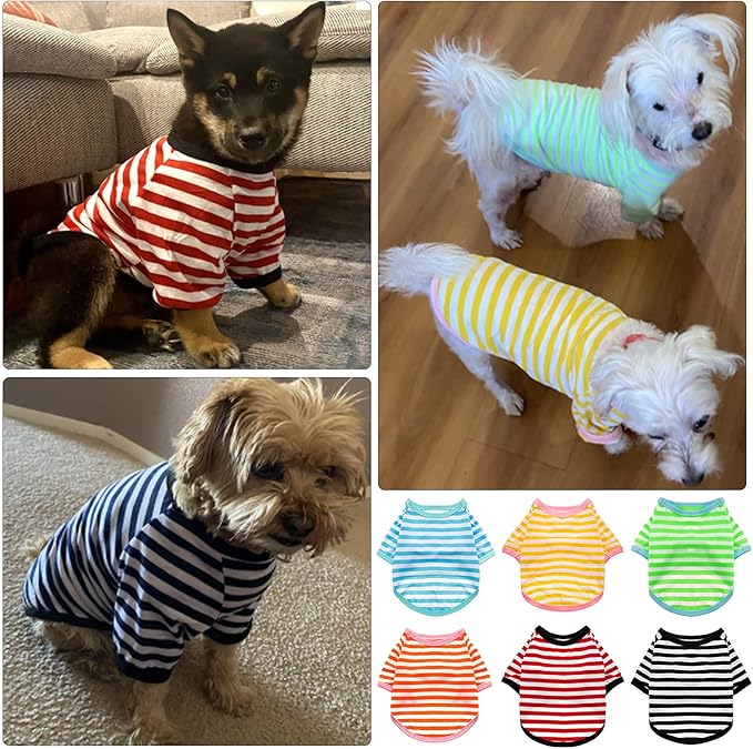 Geyoga 6 Pieces Dog Striped T-Shirt Cotton Breathable Pet Apparel Colorful Puppy Sweatshirt Clothes for Small to Medium Dogs Puppy(S)
