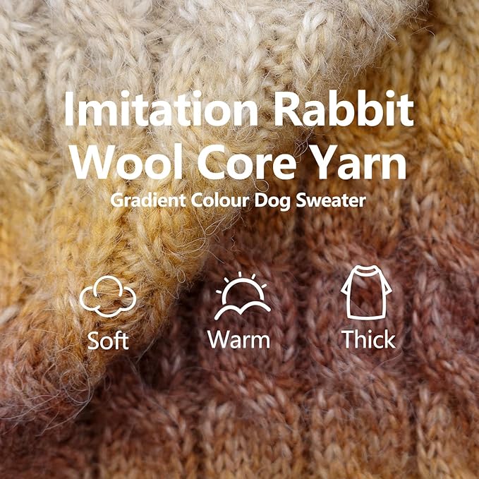 KYEESE Dog Sweater Cable Knit Thick Dog Knitwear Turtleneck Warm with Sleeves Fuzzy Dogs Clothes Gradient Color, Brown, Large