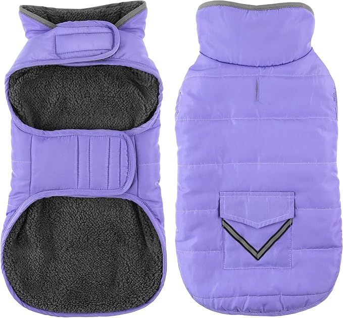 Dog Coat, Waterproof Dog Winter Jacket with Pocket, Reflective Adjustable Pet Snow Vest, Warm Cozy Fleece Sweater for Small Medium Extra Large Dogs - Light Purple, XS
