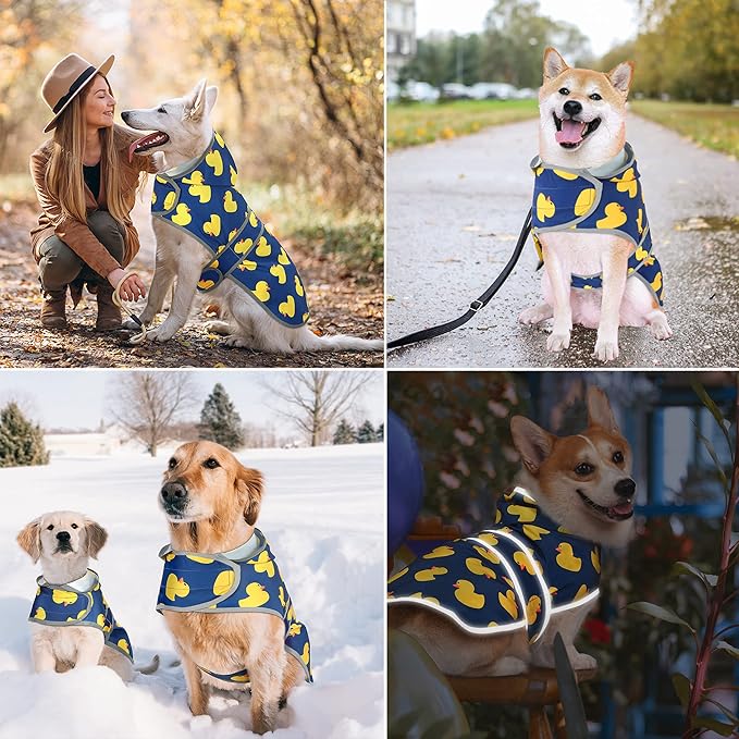 Dog Raincoat for Medium Dogs Waterproof Hooded Rain Jacket with Reflective Strips Leash Hole & Poncho Adjustable Fit (Duck,M)