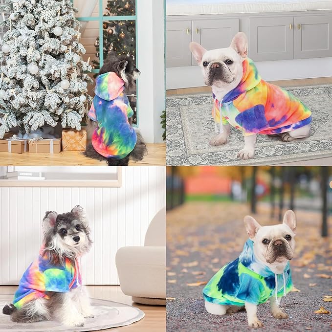 Dog Hoodie Tie Dye Dog Sweatshirt Chic Winter Clothes Ultra-Soft Warm Sweaters for Small Medium Dogs Fashion Pet Clothes for Dogs (Blue/Black/Grey, XXL (Back: 18.89",Chest: 27.55", Neck: 20.07"))