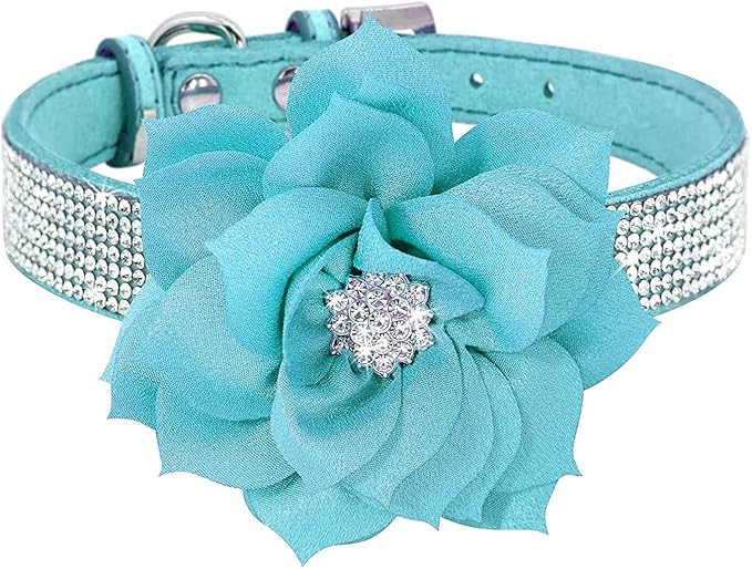 Serijoars Small Dog Collar with Rhinestone Crystal Diamond Colorful Bling Girl Puppy Cat Collars (S, Light Blue6)
