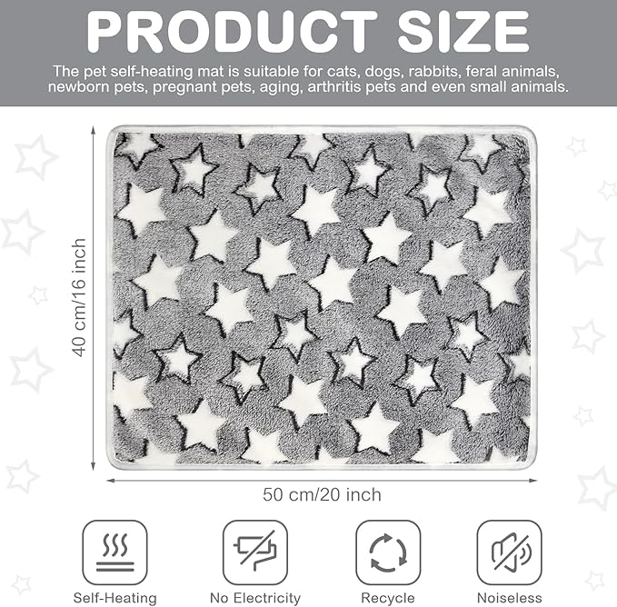 2 Pack Self Warming Cat Bed Self Heating Dog Pad Cat Warming Pad Thermal Pet Mat Washable Reflect Body Heat Removable Cover for Indoor Kittens Puppies Feral Pet(Large Star,16 x 20 Inch)