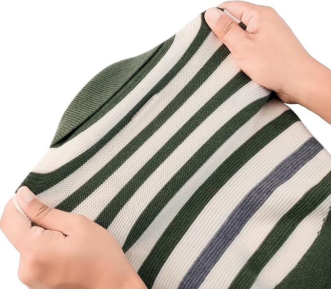 Small Dog Sweater, Knitted Striped Pullover Dog Clothes for Cold Weather, Thick Warm Cozy Stretchy Sweater for Chihuahua, Bulldog, Dachshund, Pug(Green & White Strip, M)