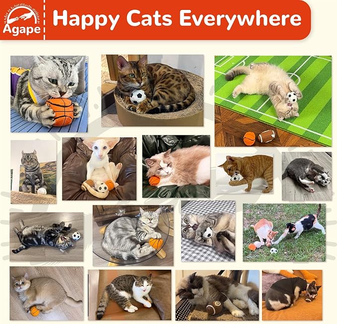 Agape Natural Cat Toys, 100% Catnip & Silvervine Filled, Interactive Chew and Kicker Balls for Indoor Cats, Enrichment and Teeth-Cleaning Fun for Bored Cats and Kittens, 2 Pack Crinkle Cat Toys