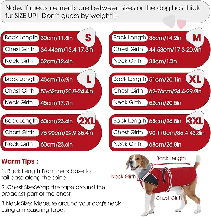 Nanaki Warm Dog Coats for Winter, Fleece Lined Furry Collar, Waterproof Reflective Dog Snowsuit with Leash Hole for Outdoor Walking Hunting, Easy On Cold Weather Puppy Jacket Vest, Beagle, Red L