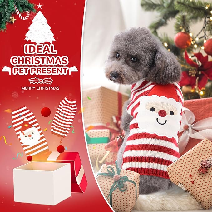 PETCARE Santa Dog Sweater Christmas Funny Cute Red Striped Cat Sweater Vest Pet Holiday Dog Clothes Puppy Sweaters for Small Medium Large Dogs Cats Fall Winter Outfits Xmas Dogs Costume,XX-Large