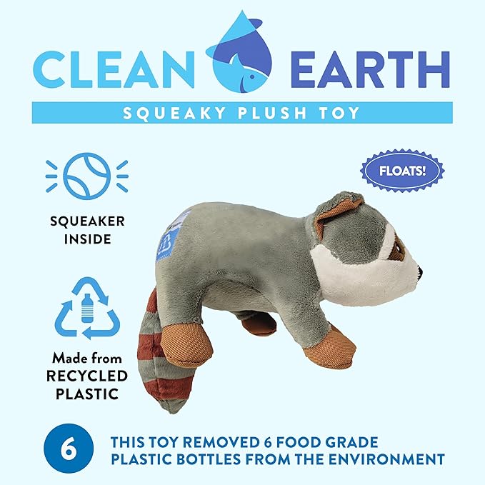Spunky Pup Clean Earth Plush Raccoon | Made from 100% Recycled Water Bottles | Large,Gray,7211