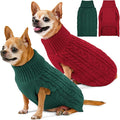 2 Pack Dog Sweaters for Small Dogs Turtleneck Pullover Cable Knit Puppy Stretch Clothes Chihuahua Yorkie Pomeranian Toy Poodle Boy Girl Pets Winter Doggie Clothes (XS, Red & Green)