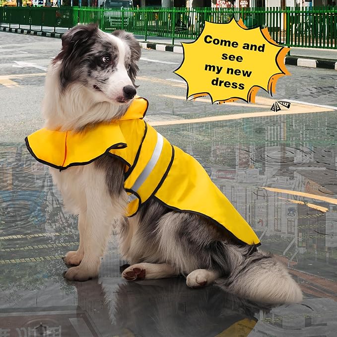 Paiaite Dog Raincoat: Hooded Slicker Poncho, Durable Waterproof Jacket with Reflective Stripes for Safety, Convenient Leash Hole, and Adjustable Fit, Perfect for Small, Medium, and Large Dogs Yellow M