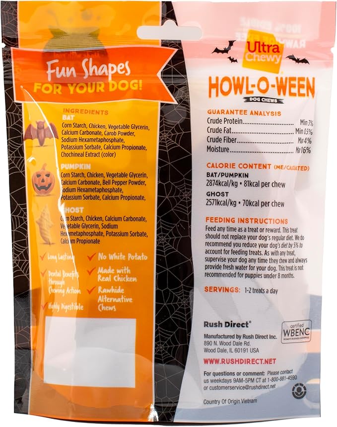 Ultra Chewy Halloween Treats - Trick or Treat Pack - Highly Digestible Fun Shapes Dental Treats for Your Dog - Made with Real Chicken (4 Packs)