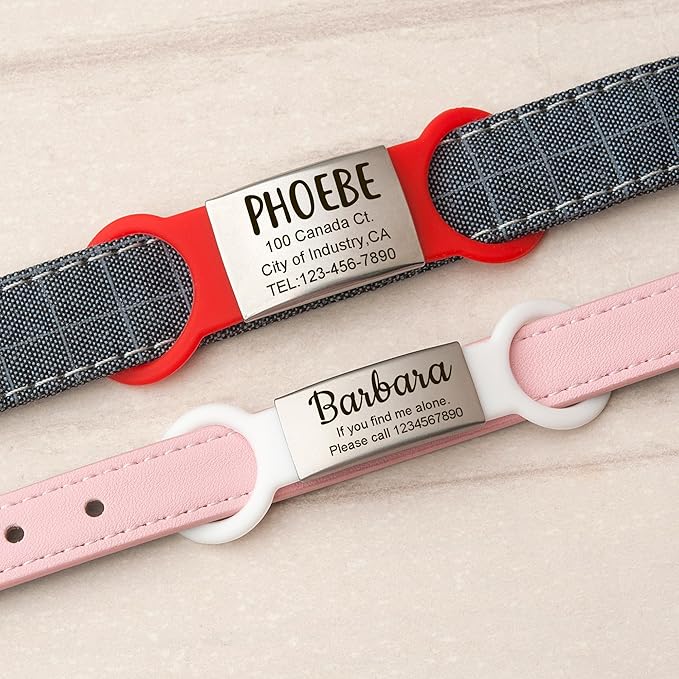 Anavia Slide On Silent Pet ID Tags, S/M/L/XL Personalized Multi-Color Silicone Band Cat Dog Name Tags, Customized Engraved Stainless Steel, Chew-Proof Quiet Dog Collar Tags (Large, Red)