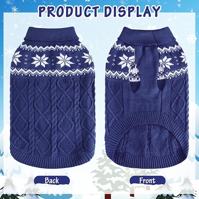Warm Winter Dog Sweater - Cold Weather Pet Clothes for Small Medium Large Dogs Indoor Outdoor, Soft Classic Knit Puppy Apparel