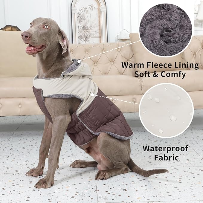 Detachable Hooded Dog Coat with Harness for Small Dogs,Super Warm Fleece Puppy Jacket for Cold Winter Doggie Coats,Brown S