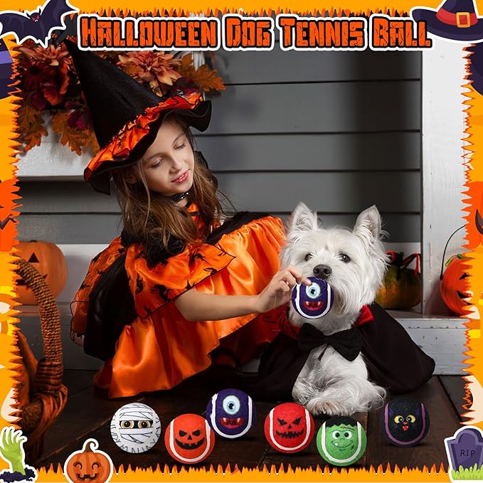 Civaner 36 Pcs Halloween Dog Toys Bulk, 2.5 Inch Squeaky Tennis Balls for Small Medium Large Dogs Pets Puppy Chew Teething Toy Interactive Training Gifts Xmas Stocking Stuffers