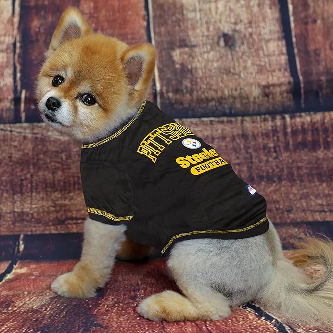 NFL Pittsburgh Steelers Dog T-shirt X-Small. - Licensed Shirt for Pets Team Colored with Team Logos- Premium Stretchable Materials for the comfort of your Dog & Cat