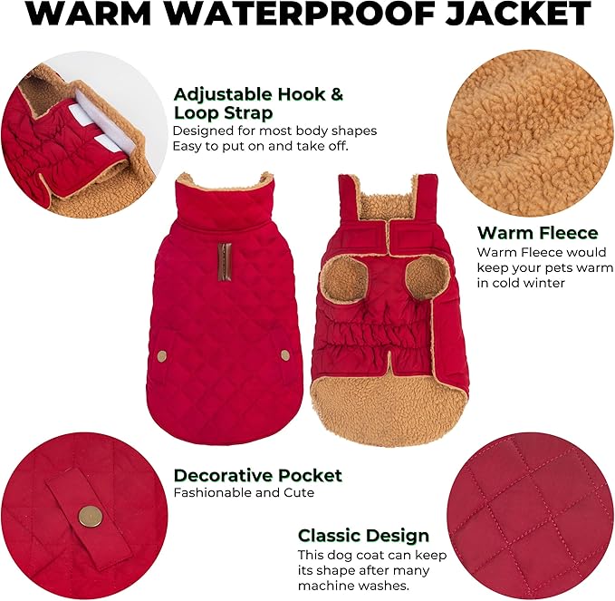 Dog Coat, Warm Windproof Dog Coats for Large Dogs Boy, Waterproof Pet Winter Jacket, Cold Weather Clothes Dogs Snowsuit with Leash Hole, Red XXX-Large