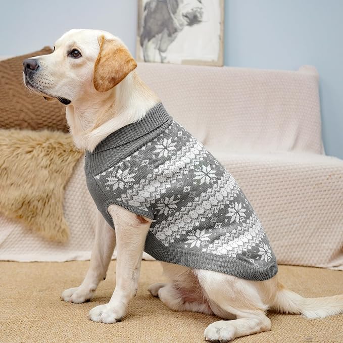 KOOLTAIL Cable Knit Dog Sweater Turtleneck, Cold Weather Pullover Classic Knitwear, Snowflake Pattern Thick Warm Winter Pet Clothes,Dog Christmas Sweater for Small Medium Large Dogs,Grey XL