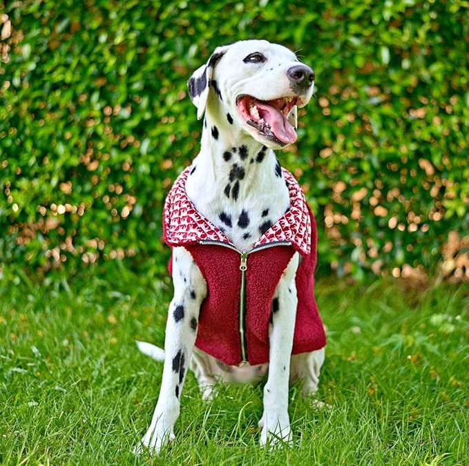 Tuff Pupper Reversible Fleece Sweater Vest for Dogs | Lightweight Comfortable Insulated Jacket | Front Zip Closure | Machine Washable | Built-in Leash Hole | Sizes for All Breeds (Large, Red)
