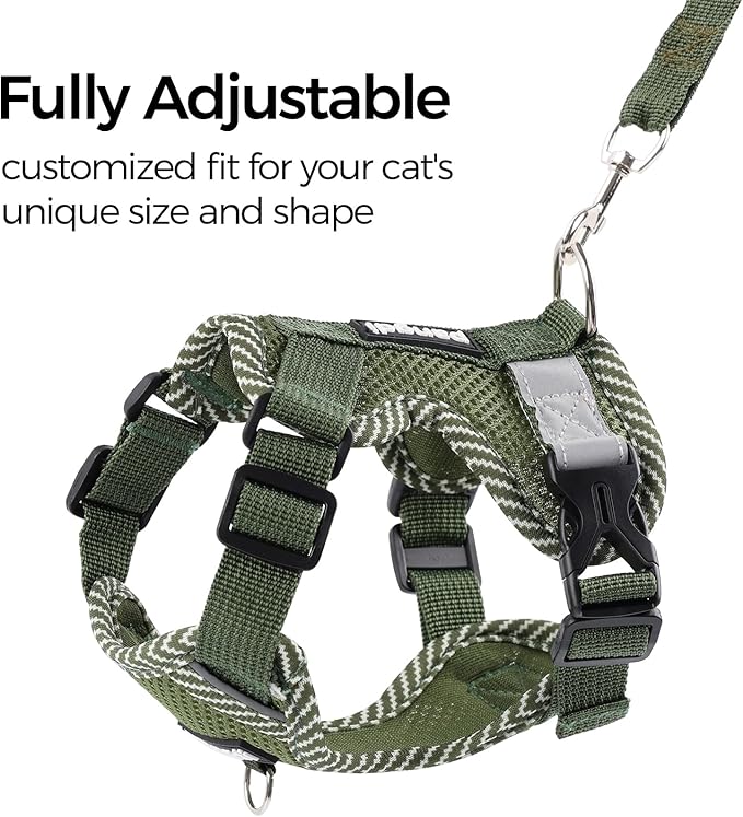 Cat Harness and Leash Escape Proof Extra Large Kitten Harness Maine Coon Cat Vest for Walking Travel, Dark Green, XXL