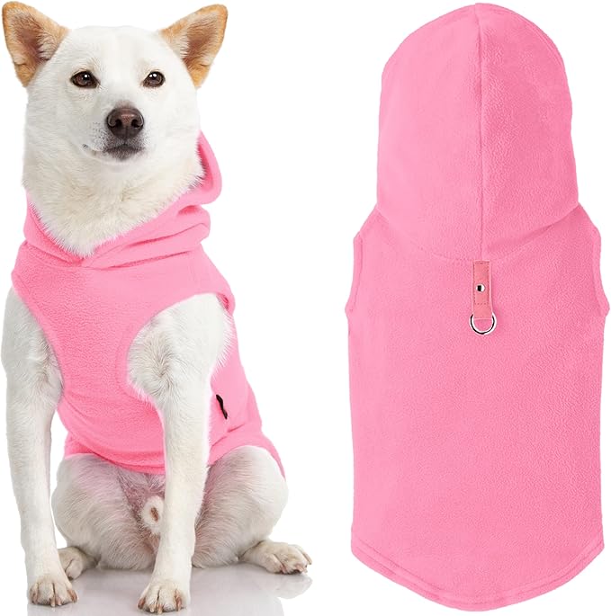 Gooby Fleece Vest Hoodie Dog Sweater - Pink, Small - Warm Pullover Dog Hoodie with O-Ring Leash for Small to Medium Dogs