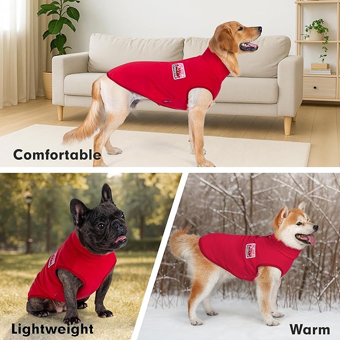cyeollo Fleece Dog Sweater, Turtleneck Stretchy Sweatshirt Pullover Fleece Jacket Warm Winter Fall Dog Clothes for Medium Dogs Boy Girl Pet Apparel, Red XL