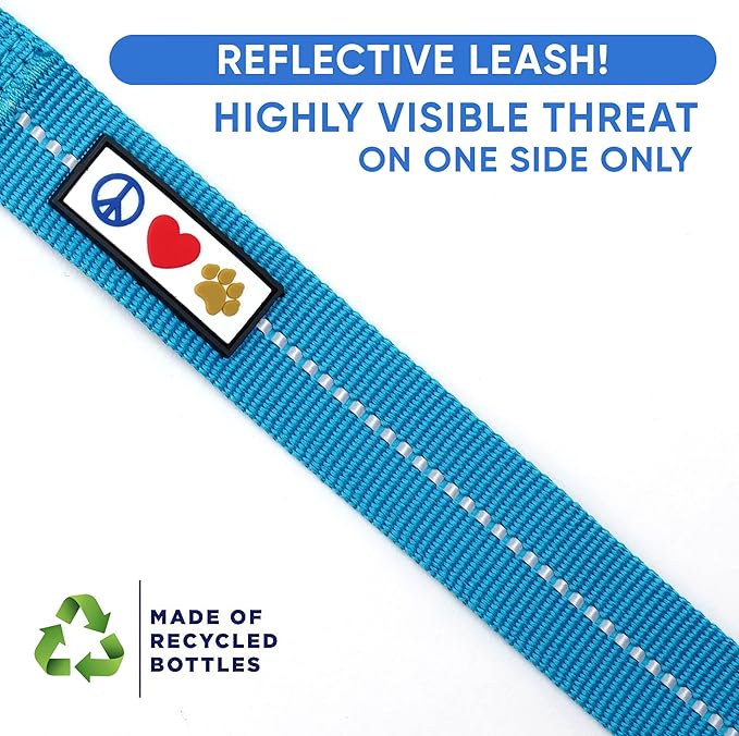 Pawtitas 6 FT Recycled Dog Leash with Reflective Stitched Thread Stitched on Side| Small Reflective Dog Leash Made from Plastic Bottles Collected from Oceans – Teal 6 ft Dog Leash