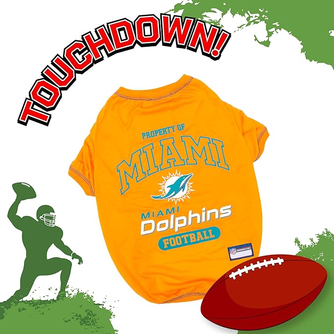 NFL Miami Dolphins Dog T-shirt Large. - Licensed Shirt for Pets Team Colored with Team Logos- Premium Stretchable Materials for the comfort of your Dog & Cat