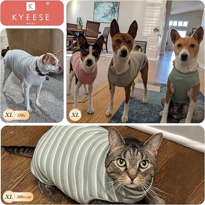 KYEESE 2Pack Waffle Dog Shirts for Small Dogs Stretchy T-Shirts Lightweight Tank Top Sleeveless Striped Shirt Vest Breathable Cat Shirt, X-Large, Orange+Striped