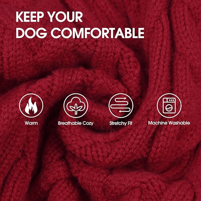 IECOii Girl XXXL Dog Sweater Dress, Girl Dog Sweaters for Extra Large Dogs Turleneck, Red,XXXLarge, Thermal Warm Knitwear with Leash Hole, Adorable Cable Knit Sweater for Christmas & Thanksgiving