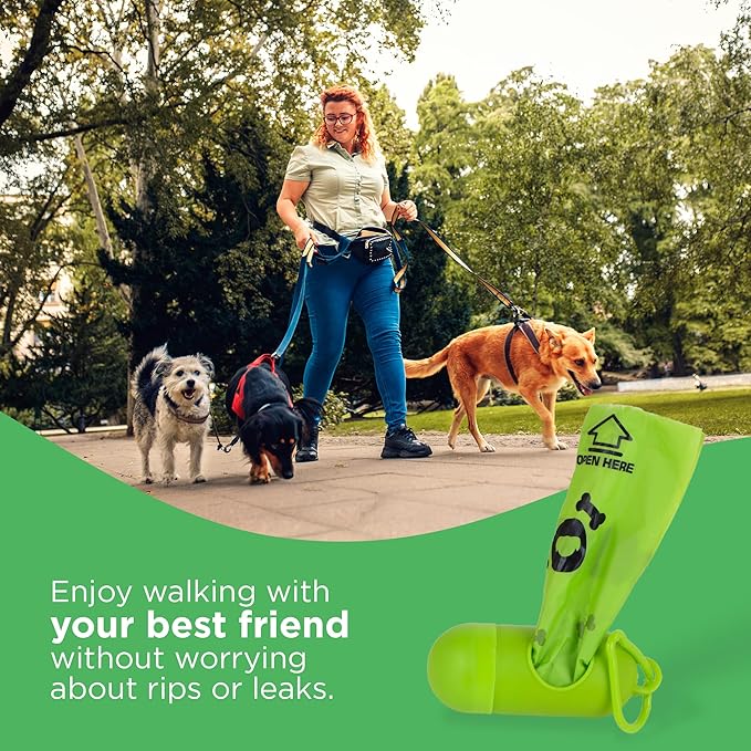 Jack & Milo Dog Waste Bags Environmentally Friendly - Reusable Bag Container - Leak Proof Dog Poop Bag - Extra Thick and Sturdy - 8 Rolls x 15 Bags