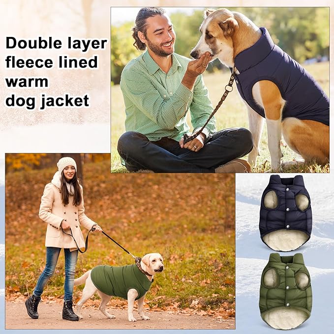 Syhood 2 Pieces Dog Jacket 2 Layers Fleece Lined Dog Jacket Warm Soft Windproof Small Pet Coat for Winter Cold Weather(S,Navy,Green)