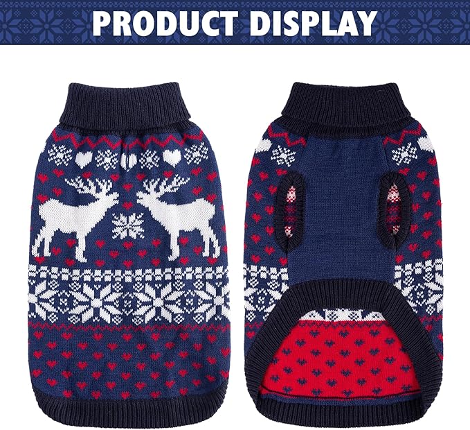 SCENEREAL Dog Girls Boys Sweater, Turtleneck Pullover Winter Puppy Clothes - Christmas Outfit, Knitwear for Dachshund, Yorkie, Chihuahua SM