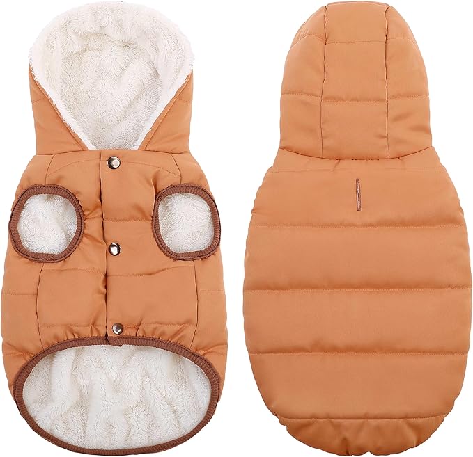 Dog Fleece Hoodie, Windproof Waterproof Dog Coat, Winter Warm DogsJacket, Cold Weather Pet Apparel Clothes Vest for Large Khaki, XXXL