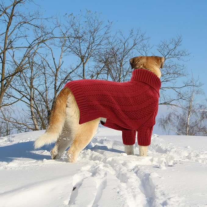 Queenmore Dog Sweaters for Medium Dogs Girls Boys,Soft Dog Sweater Christmas,Turtleneck Pullover Pet Sweaters Knitwear Outfit for Holiday,Knitted Soft Thick Warm Sweater for Bulldog,Dachshund(Red,M)