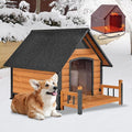 GUTINNEEN Heated Dog House Outdoor for Winter with Anti-Bite Design, Dog Kennel with Heating Blanket, Asphalt Roof, for Small to Medium Dogs - Brown
