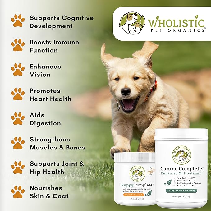 Wholistic Pet Organics Puppy Complete - Dog Multivitamin Powder - 1 Lb - Daily Dog Vitamins & Supplements for Homemade Food - Immune System, Skin, Coat & Overall Health - Small and Large Breed Puppies