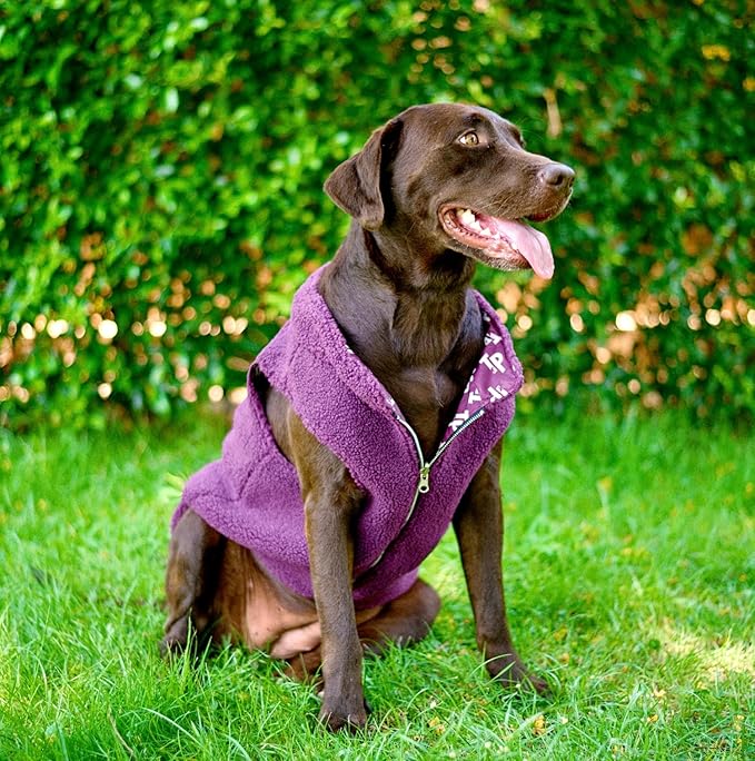 Tuff Pupper Reversible Fleece Sweater Vest for Dogs | Lightweight Comfortable Insulated Jacket | Front Zip Closure | Machine Washable | Built-in Leash Hole | Sizes for All Breeds (XXL, Purple)